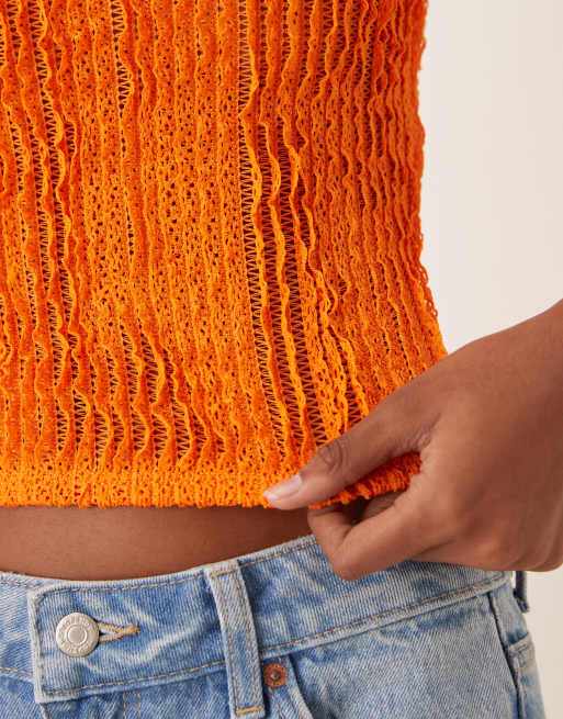 ASOS DESIGN - T-shirt rétréci texturé à volants - Orange, 3 de 4