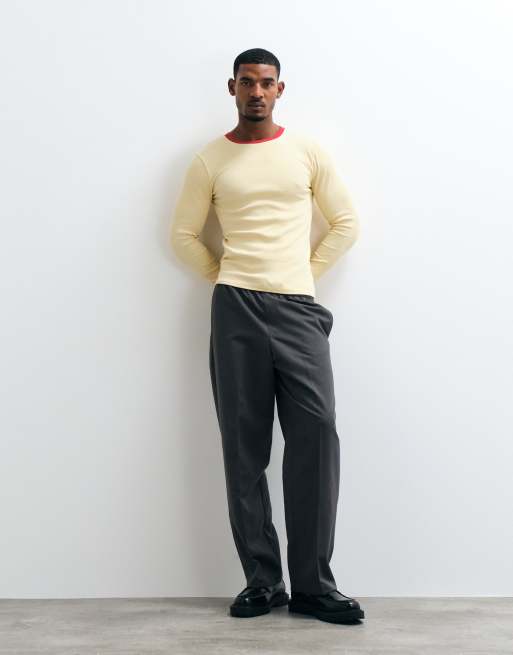 ASOS DESIGN t-shirt ringer a maniche lunghe muscle fit gialla e rossa a coste, 3 di 5