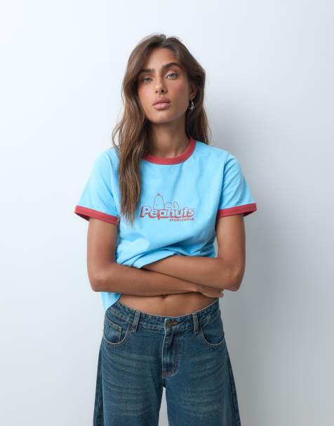 ASOS DESIGN T-shirt ringer con licenza Peanuts blu - view 1