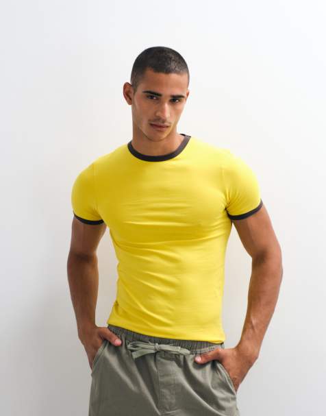 ASOS DESIGN t-shirt ringer muscle fit gialla - view 1