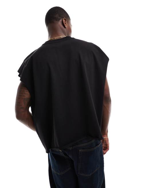 ASOS DESIGN - T-shirt sans manches ultra oversize en tissu épais avec bords bruts - Noir , 2 de 4
