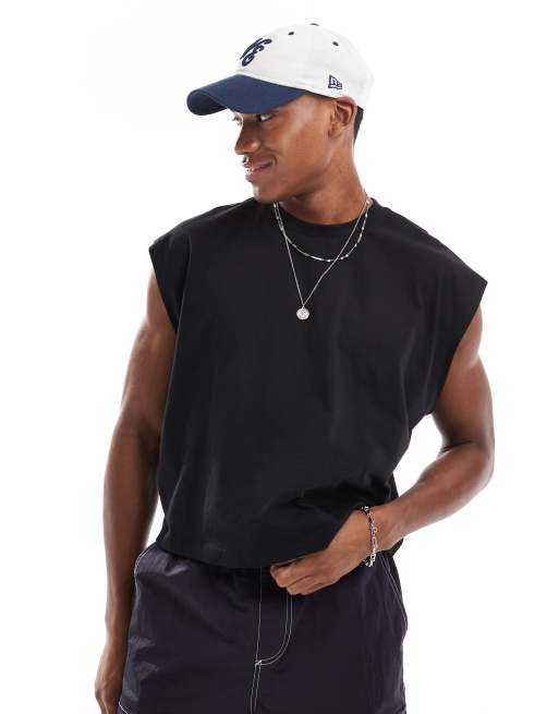 ASOS DESIGN - T-shirt senza maniche taglio corto oversize nera
