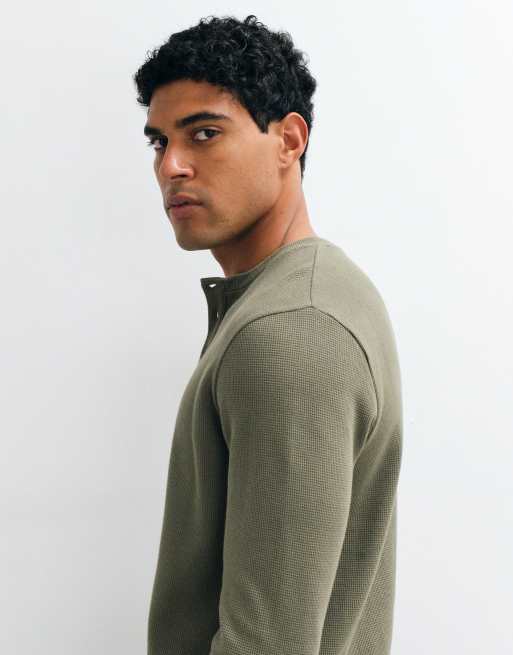 ASOS DESIGN t-shirt serafino a maniche lunghe in kaki, 3 di 5