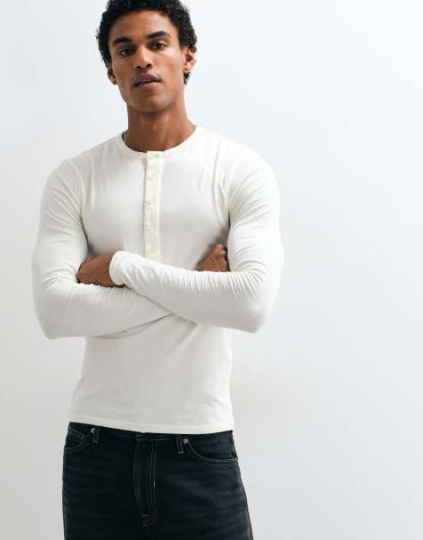 ASOS DESIGN t-shirt serafino attillata a maniche lunghe color crema - view 1
