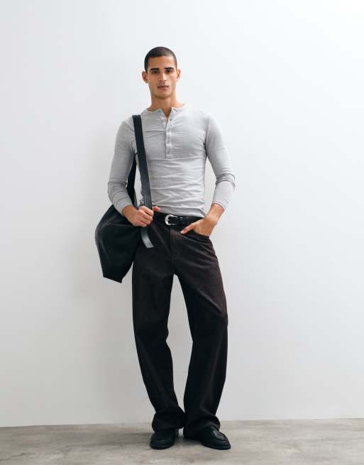 ASOS DESIGN t-shirt serafino attillata a maniche lunghe in grigio mélange, 2 di 5