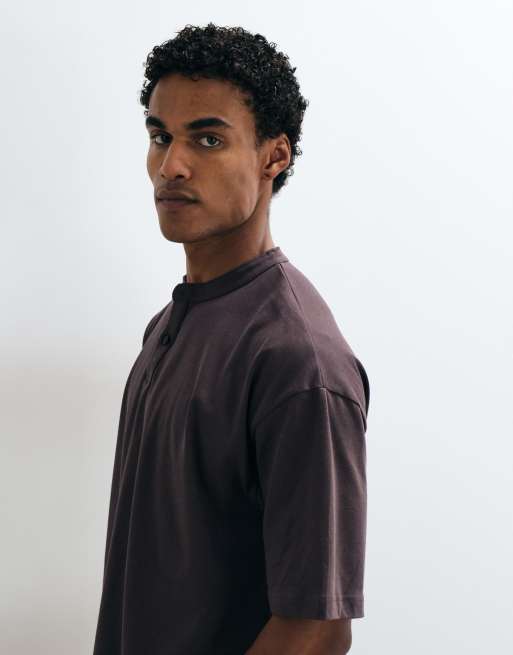ASOS DESIGN t-shirt serafino boxy oversize in tessuto pesante marrone, 4 di 5