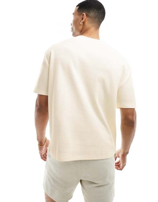 ASOS DESIGN - T-shirt serafino in piqué écru, 2 di 4