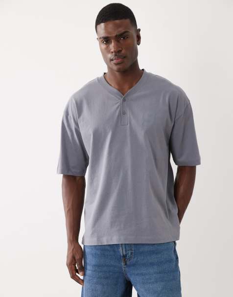 ASOS DESIGN - T-shirt serafino oversize pesante grigio slavato con grafica 98 - view 1