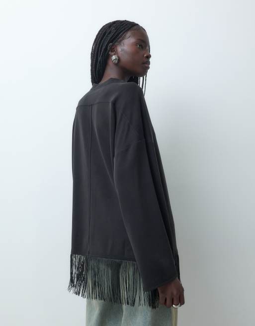 ASOS DESIGN t-shirt skate à manches longues délavé avec bord à franges noir, 3 de 5