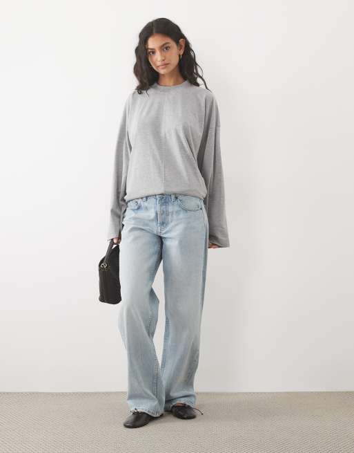 ASOS DESIGN t-shirt skate à manches longues en gris chiné, 3 de 4