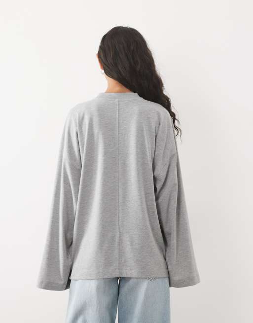ASOS DESIGN T-shirt skate a maniche lunghe in grigio mélange, 4 di 4