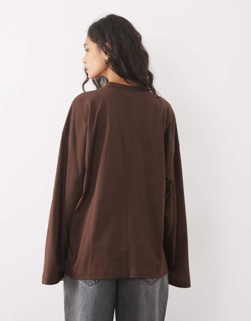 ASOS DESIGN T-shirt skate a maniche lunghe marrone, 4 di 4