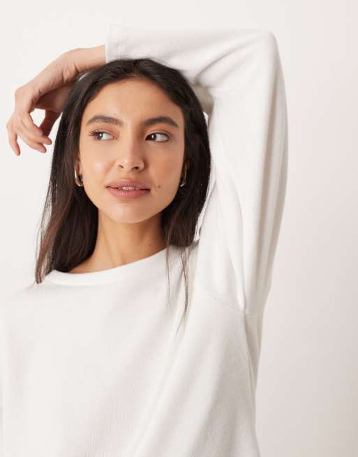 ASOS DESIGN - T-shirt skater a maniche lunghe molto morbida bianco inverno, 4 di 4