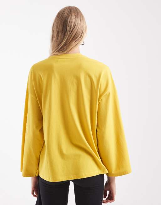 ASOS DESIGN - T-shirt skater oversize a maniche lunghe gialla, 4 di 4