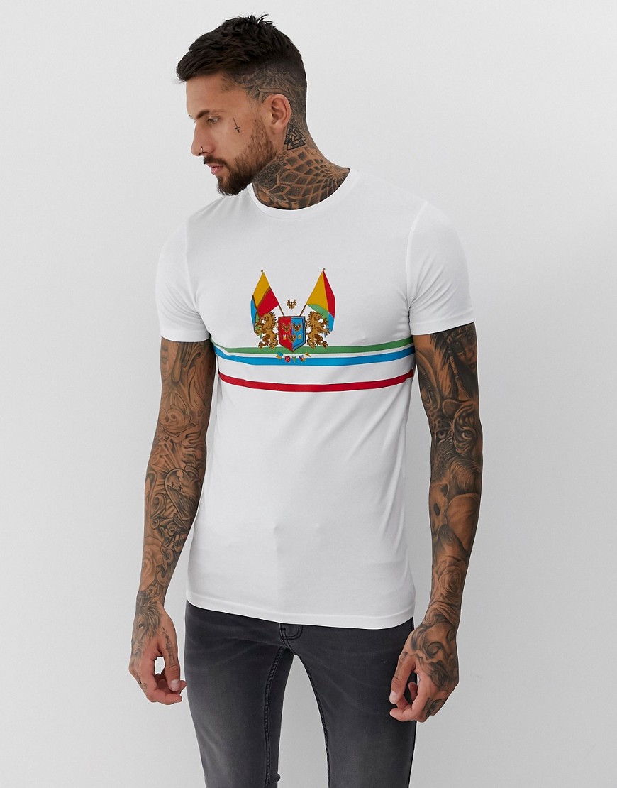 ASOS DESIGN - T-shirt skinny con logo a stemma sul petto-Bianco