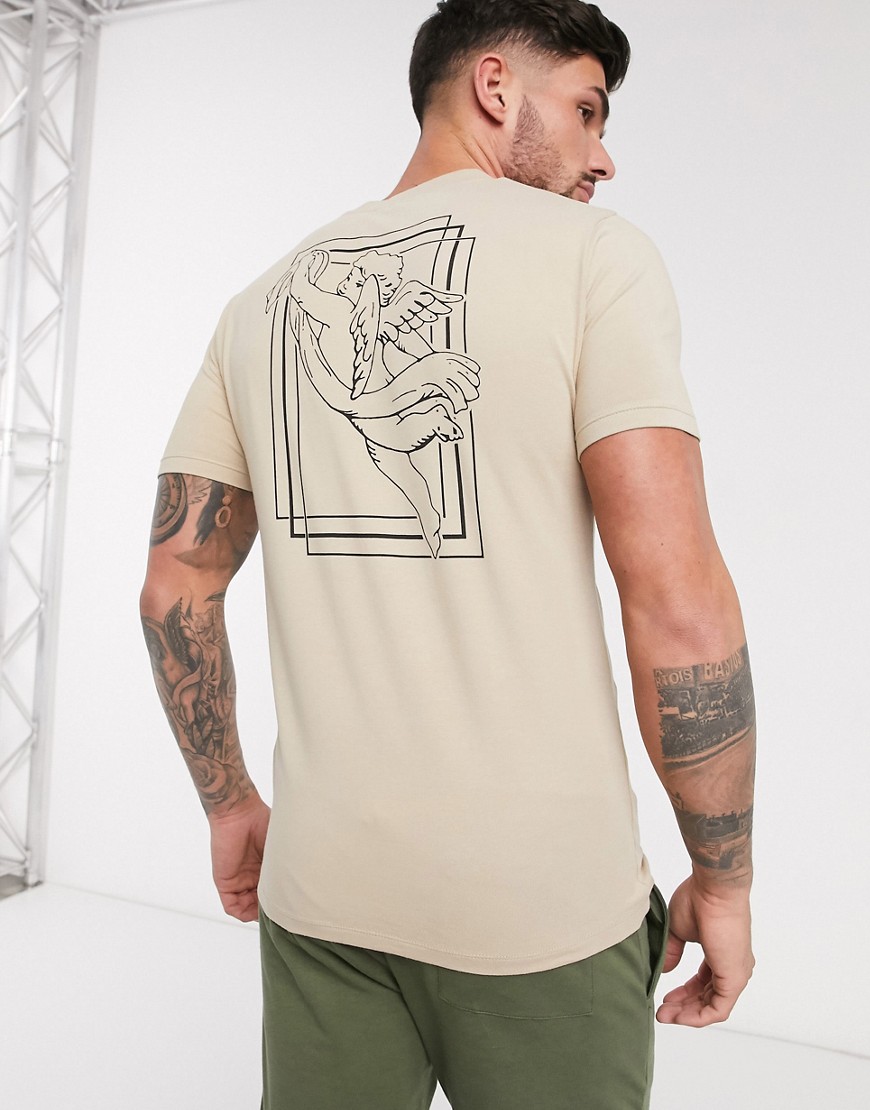 ASOS DESIGN - T-shirt skinny in cotone organico beige con cherubino sul retro