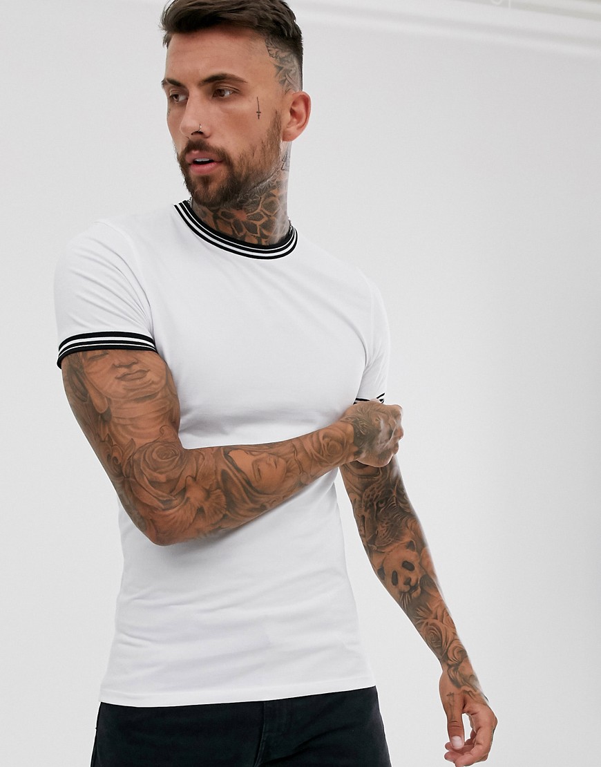 ASOS DESIGN - T-shirt skinny stretch bianca con bordi a contrasto-Bianco