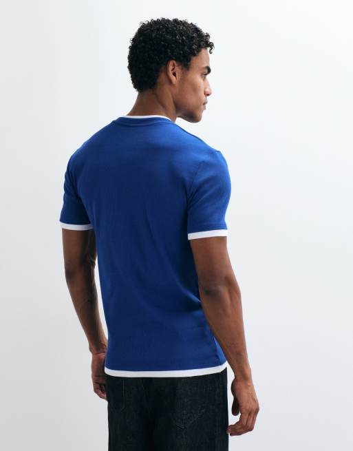 ASOS DESIGN t-shirt slim à double épaisseur en côtes bleu et blanc, 5 de 5