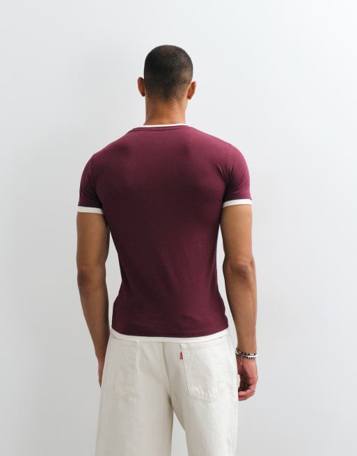 ASOS DESIGN - T-shirt slim color granata con grafica 92, 5 di 5