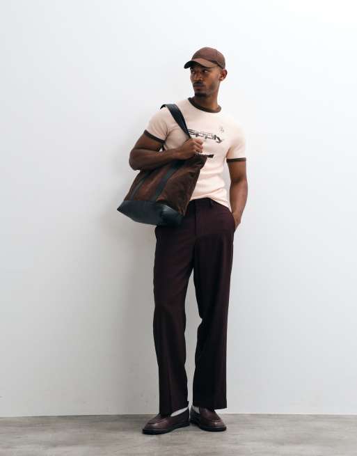 ASOS DESIGN - T-shirt slim color pietra con stampa e bordi a contrasto, 3 di 5