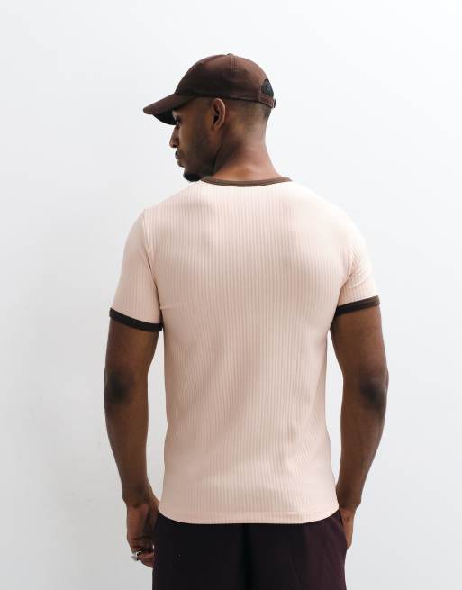 ASOS DESIGN - T-shirt slim color pietra con stampa e bordi a contrasto, 4 di 5
