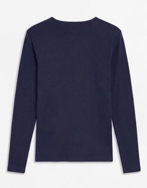 ASOS DESIGN t-shirt slim fit à manches longues en maille côtelée bleu marine, 9 de 9