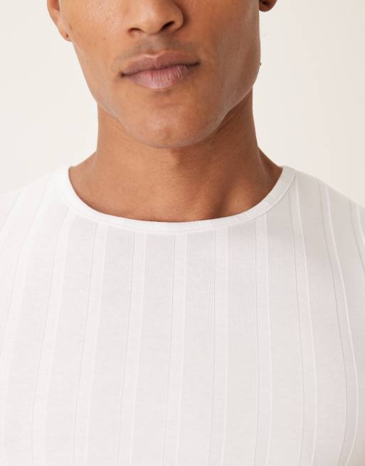 ASOS DESIGN - T-shirt slim fit bianca a coste larghe , 5 di 5