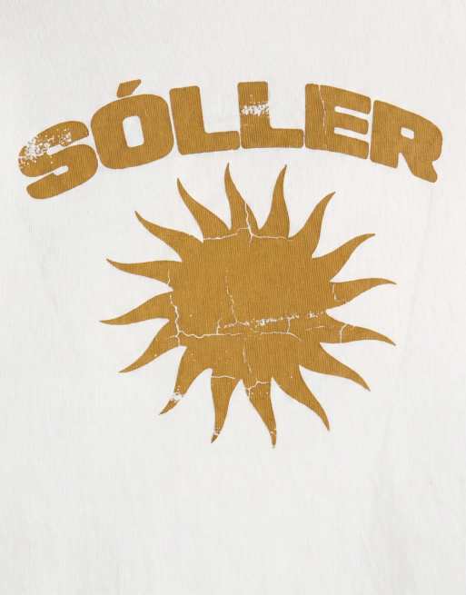 ASOS DESIGN - T-shirt slim fit crema con bordi a contrasto e grafica Soller, 9 di 9