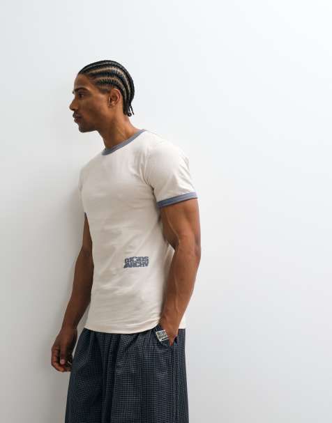 ASOS DESIGN - T-shirt slim fit grigia con bordi a contrasto e scritta - view 1