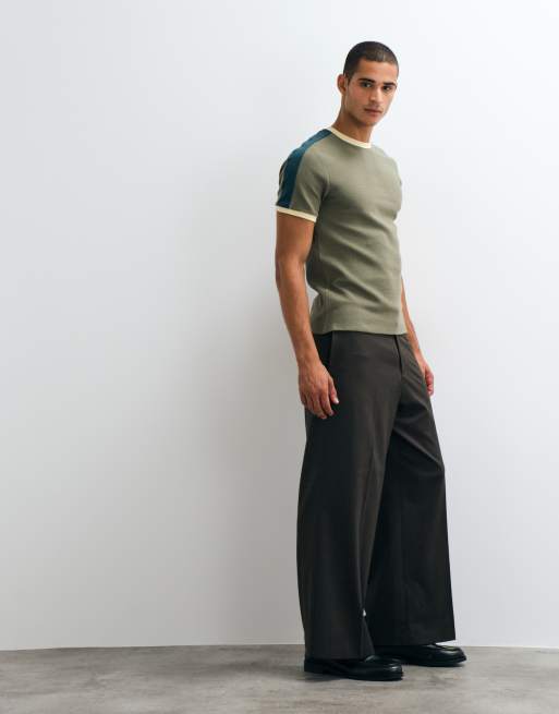 ASOS DESIGN T-shirt slim fit in waffle e costina kaki, 5 di 5