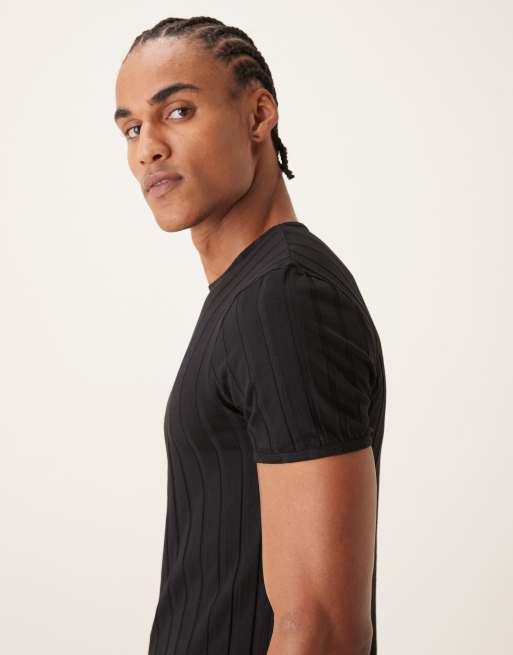 ASOS DESIGN - T-shirt slim fit nera a coste larghe  , 4 di 5