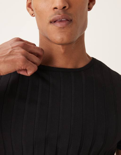 ASOS DESIGN - T-shirt slim fit nera a coste larghe  , 5 di 5