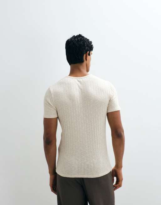 ASOS DESIGN - T-shirt slim in misto lino greige a coste, 4 di 5