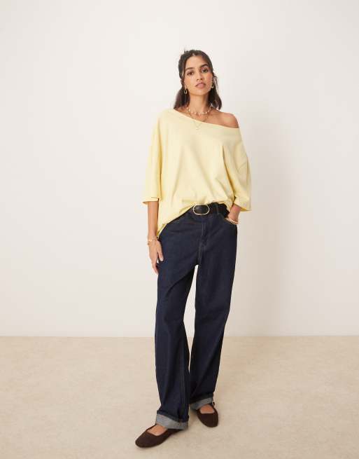 ASOS DESIGN - T-shirt souple et oversize à épaules dénudées - Beurre, 4 de 4