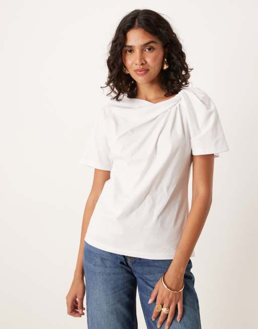 ASOS DESIGN - T-shirt squadrata bianca con dettaglio laterale attorcigliato