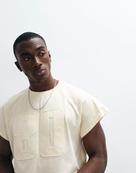 ASOS DESIGN - T-shirt squadrata comoda beige con applicazione 80 - view 1