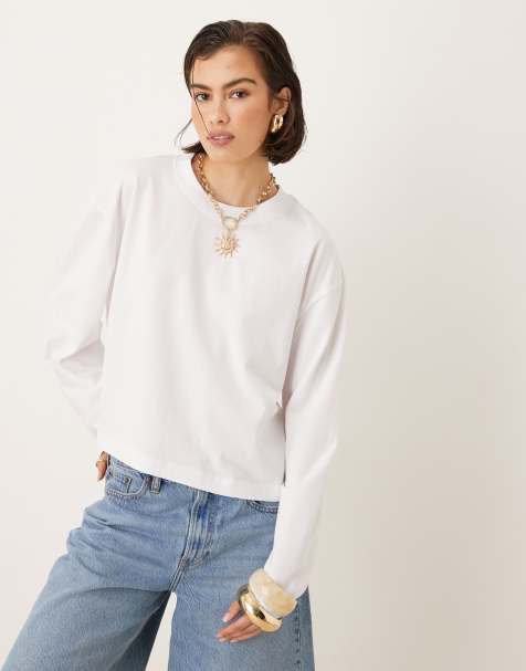 ASOS DESIGN - T-shirt squadrata corta a maniche lunghe bianca - view 1