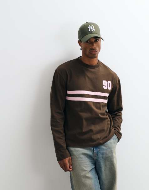 ASOS DESIGN T-shirt squadrata e comoda con grafica 90 in marrone e rosa - view 1