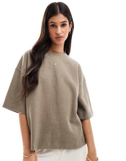 ASOS DESIGN - T-shirt squadrata morbidissima color talpa mélange