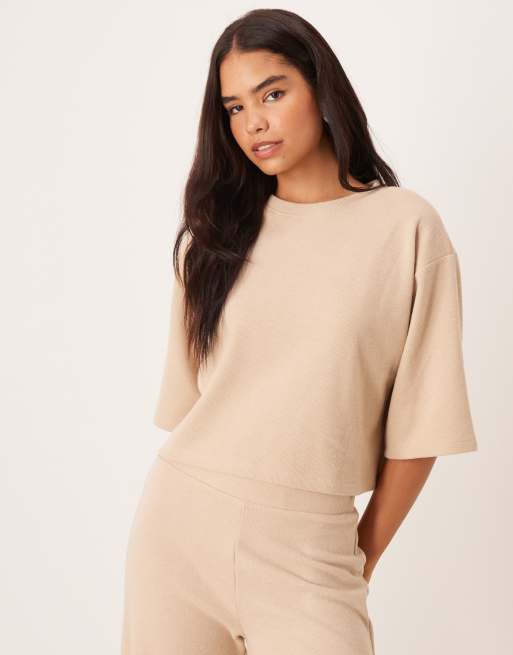 ASOS DESIGN - T-shirt squadrata morbidissima oversize color talpa chiaro in coordinato 