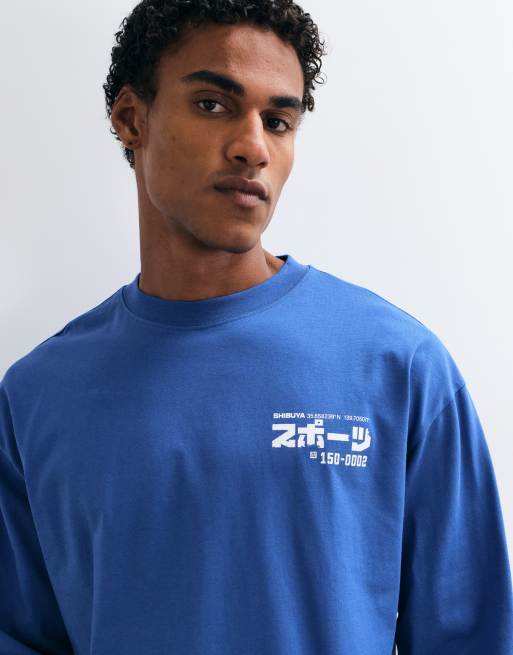 ASOS DESIGN T-shirt squadrata oversize a maniche lunghe con grafica sportiva navy, 3 di 5