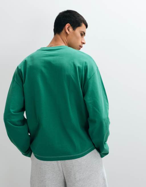 ASOS DESIGN T-shirt squadrata oversize a maniche lunghe con stampa testuale verde, 4 di 5