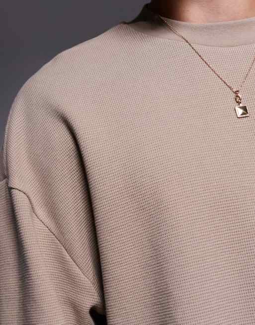 ASOS DESIGN - T-shirt squadrata oversize a mezze maniche marrone a nido d'ape, 3 di 4