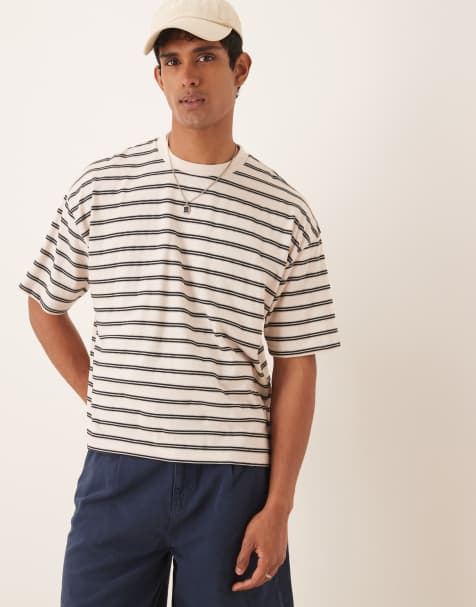 ASOS DESIGN - T-shirt squadrata oversize a righe bianco sporco - view 1