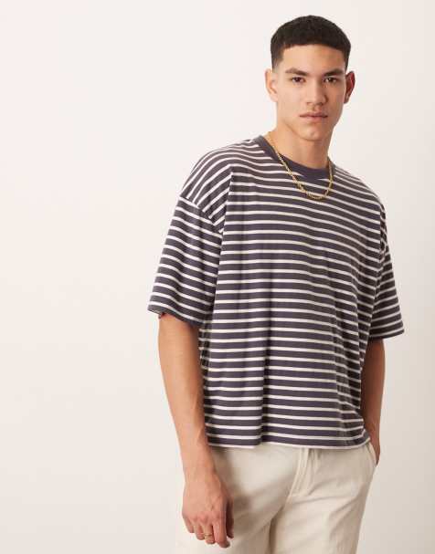 ASOS DESIGN - T-shirt squadrata oversize a righe blu navy e bianca - view 1