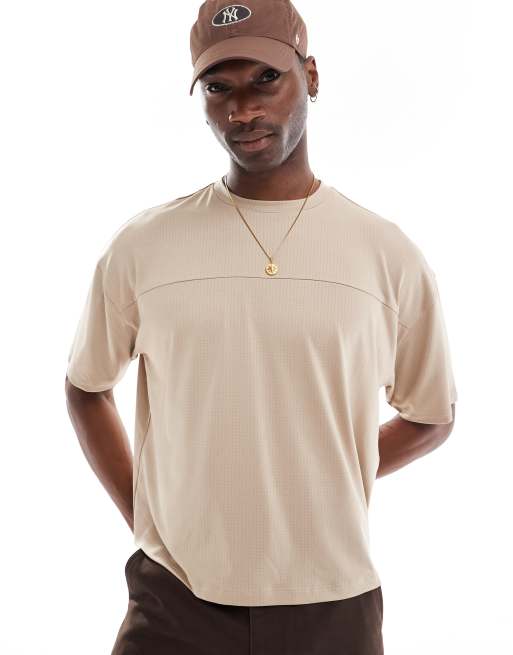 ASOS DESIGN - T-shirt squadrata oversize beige con dettagli sportivi