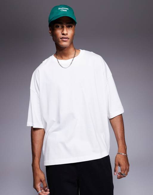 ASOS DESIGN - T-shirt squadrata oversize bianca con ricamo, 3 di 4