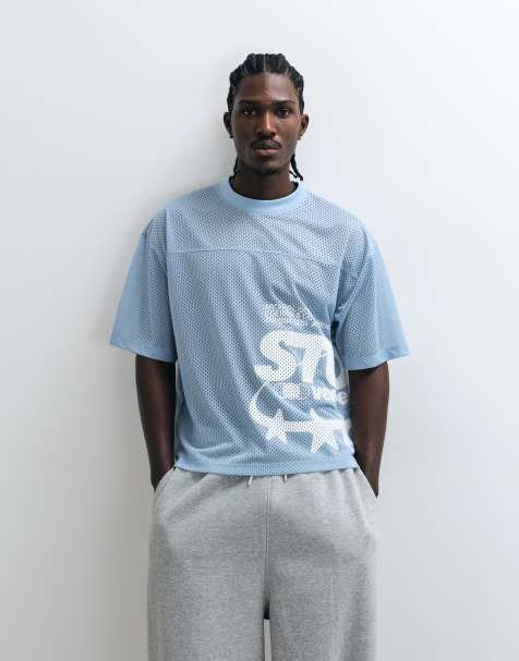 ASOS DESIGN - T-shirt squadrata oversize blu in tessuto airtex con grafica street grande - view 1
