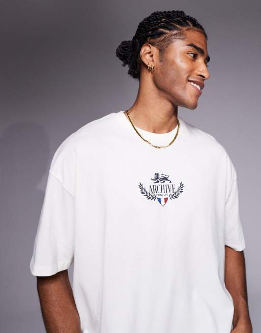 ASOS DESIGN - T-shirt squadrata oversize color bianco sporco con grafica di città