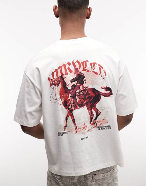 ASOS DESIGN - T-shirt squadrata oversize color crema con grafica cowboy
